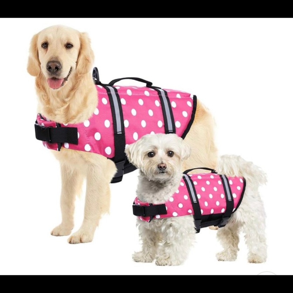 Polka-dotted Dog Life Jacket!